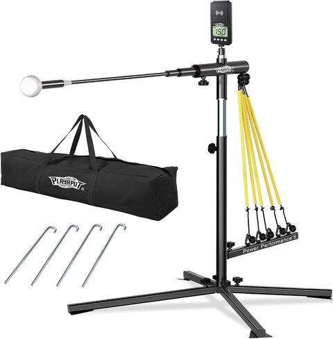 Baseball Swing Trainer & Speed Radar Set– Height Adjustable 31-47 inch Hitting Trainer with Power Bands & Real-Time Radar Gun LCD Display | Solo Training Equipment for Speed, Timing & Swing Mechanics in Saudi Arabia