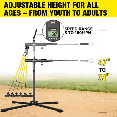 Baseball Swing Trainer & Speed Radar Set– Height Adjustable 31-47 inch Hitting Trainer with Power Bands & Real-Time Radar Gun LCD Display | Solo Training Equipment for Speed, Timing & Swing Mechanics in Saudi Arabia