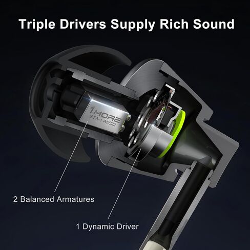 1MORE in Ear Headphones, Hi-Res Tirple Driver Earphones, Dynamic Driver+2 Balanced Armatures, MEMS Microphone, Wired IEM Earbuds for Audiophiles Gaming Music Video Calling in Saudi Arabia