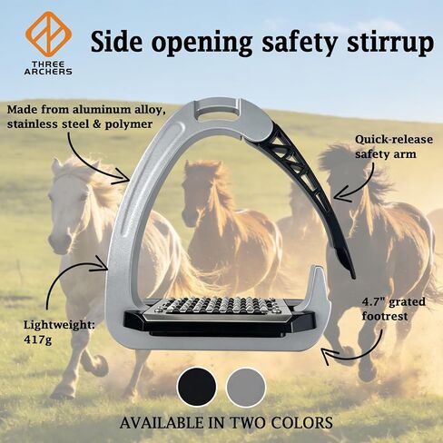 THREE ARCHERS Side Opening Safety Stirrups for Adults,4.7"Anti-Slip Grated Tread Breakaway Stirrups, 1 Pair Lightweight English Riding Stirrups for Equestrian Beginner Trail | Side Opening Safety Stirrups, lightweight aluminum alloy,4.7"Anti-Slip Grated T in Kuwait
