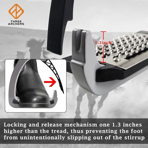 THREE ARCHERS Side Opening Safety Stirrups for Adults,4.7"Anti-Slip Grated Tread Breakaway Stirrups, 1 Pair Lightweight English Riding Stirrups for Equestrian Beginner Trail | Side Opening Safety Stirrups, lightweight aluminum alloy,4.7"Anti-Slip Grated T in Kuwait