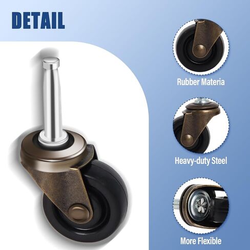 Antique Caster Wheels 1-5/8" with Stem Socket, Replacement Decorative Casters for Furniture Chairs, Small Sofa, Office Chair, Hardwood Floor, Stem 5/16" x 1-1/2", Set of 4 in Kuwait