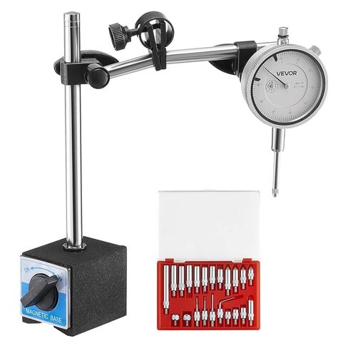 VEVOR Dial Test Indicator with Dual Rod Stand and Storage Case, 0.001 inch Accuracy, 0-1 inch Range, Fine Adjustable Long Arm, Non-Magnetic Centering Rods for Machine Set-Up, Narrow Area Measurement in Kuwait