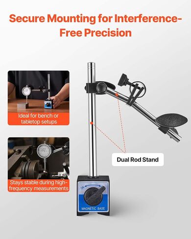 VEVOR Dial Test Indicator with Dual Rod Stand and Storage Case, 0.001 inch Accuracy, 0-1 inch Range, Fine Adjustable Long Arm, Non-Magnetic Centering Rods for Machine Set-Up, Narrow Area Measurement in Kuwait