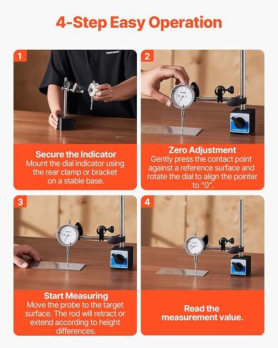 VEVOR Dial Test Indicator with Dual Rod Stand and Storage Case, 0.001 inch Accuracy, 0-1 inch Range, Fine Adjustable Long Arm, Non-Magnetic Centering Rods for Machine Set-Up, Narrow Area Measurement in Kuwait