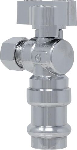 1/4 Turn Angle Stop Valve, 1/2" Press x 3/8" OD Compression Miiflex Heavy Duty Chrome Plated Brass Quarter Shut Off Valve with Ferrule and Nut for Residential/Commercial Compatible with ProPress in Kuwait