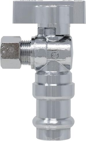 1/4 Turn Angle Stop Valve, 1/2" Press x 3/8" OD Compression Miiflex Heavy Duty Chrome Plated Brass Quarter Shut Off Valve with Ferrule and Nut for Residential/Commercial Compatible with ProPress in Kuwait