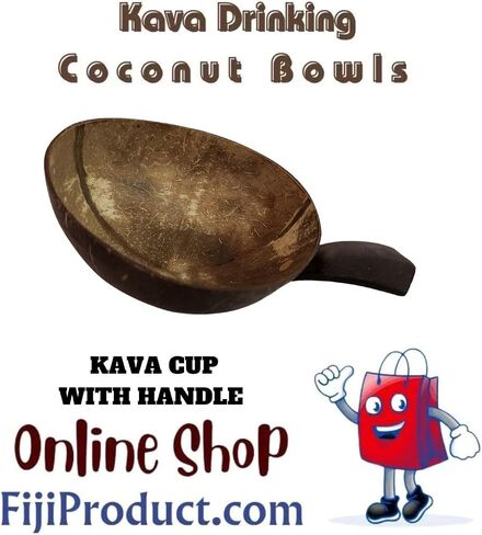 Kava Drinking Cup - 100% Natural Fiji Coconut Shell (3 CUPS/BOWL) 1 Bowl with Long Wooden Handle, 3 with Bowl with Short Handle in Kuwait