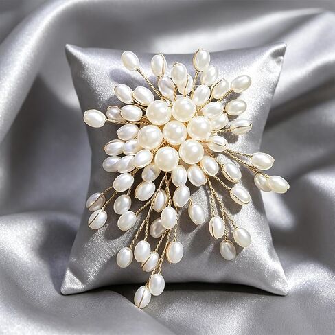 Dainty Large White Oval Pearl Flower Blooming Brooch Pin for Women, Statement Pearls Floral Brooches Pins Party Wedding Jewelry Gift Dress Accessories in Saudi Arabia
