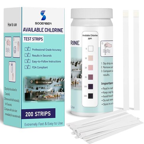 200 شريط اختبار الكلور للخدمات الغذائية، مجموعة اختبار مطهر 0-200 جزء في المليون لمستلزمات المطبخ والمطاعم والحانات والفنادق وشاحنات الطعام وشرائط اختبار التبييض الدقيقة، سهلة الاستخدام ونتائج سريعة in Kuwait