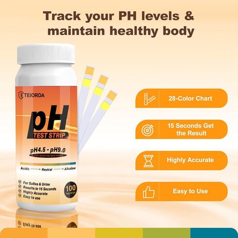 pH Test Strips 200 Count (100×2 Bottles) – Upgraded Dual-Track 14-Color pH Strips for Urine and Saliva（4.5-9.0） Quick & Accurate Test Alkaline & Acid Levels in The Body with Color Chart on Bottle in Kuwait