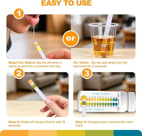 pH Test Strips 200 Count (100×2 Bottles) – Upgraded Dual-Track 14-Color pH Strips for Urine and Saliva（4.5-9.0） Quick & Accurate Test Alkaline & Acid Levels in The Body with Color Chart on Bottle in Kuwait