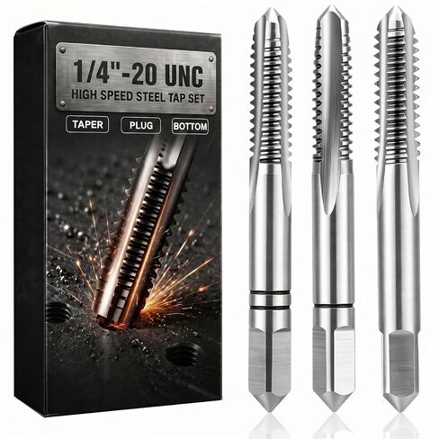 Gisafai 3 Pcs 1/4"-20 HSS Tap Set Include Taper Plug and Bottoming Hand Taps, M2 High Speed Steel Thread Taps for Steel, Aluminum, Iron, Copper & Hard Plastic in Kuwait