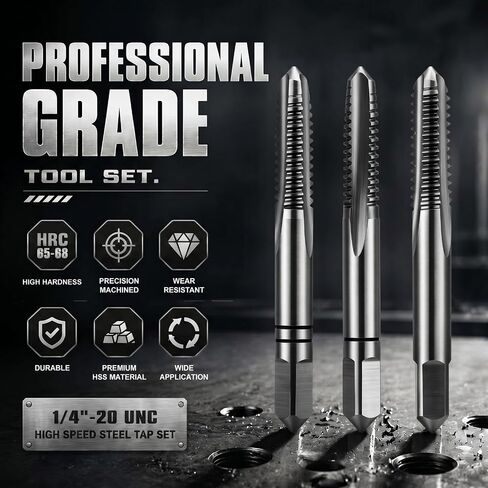 Gisafai 3 Pcs 1/4"-20 HSS Tap Set Include Taper Plug and Bottoming Hand Taps, M2 High Speed Steel Thread Taps for Steel, Aluminum, Iron, Copper & Hard Plastic in Kuwait