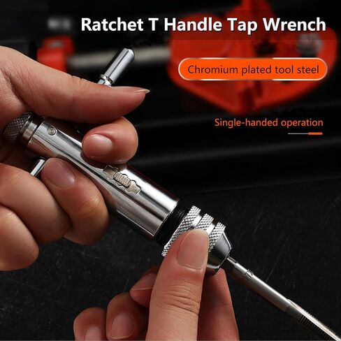 2-Piece T-Handle Ratchet Tap Wrench Set, Reversible Ratcheting Tap Holder with Hardened Steel Jaws, Fits M3-M8 & M5-M12 Machine Screw Taps for Hand Threading, Auto Repair & Machinist Work in Kuwait