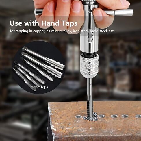 2-Piece T-Handle Ratchet Tap Wrench Set, Reversible Ratcheting Tap Holder with Hardened Steel Jaws, Fits M3-M8 & M5-M12 Machine Screw Taps for Hand Threading, Auto Repair & Machinist Work in Kuwait