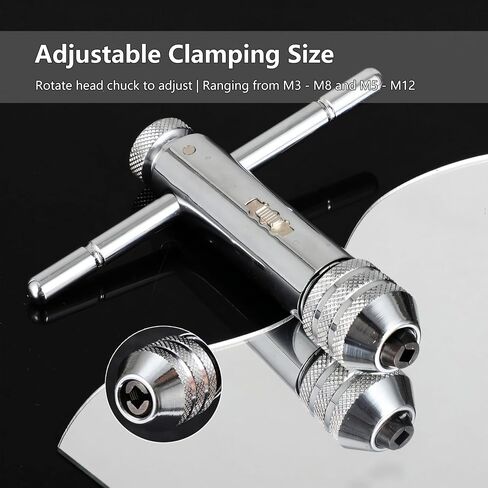 2-Piece T-Handle Ratchet Tap Wrench Set, Reversible Ratcheting Tap Holder with Hardened Steel Jaws, Fits M3-M8 & M5-M12 Machine Screw Taps for Hand Threading, Auto Repair & Machinist Work in Kuwait