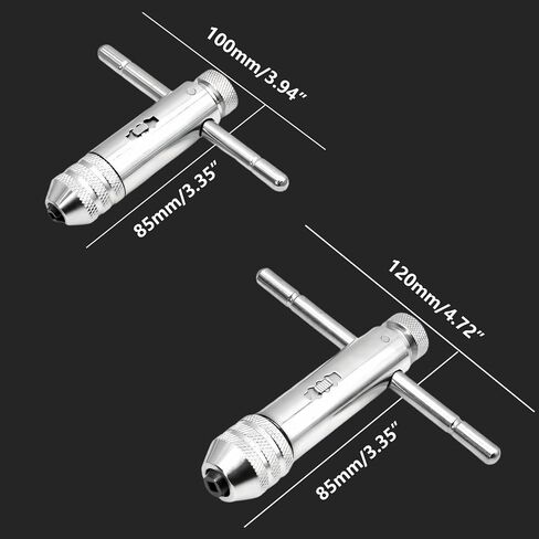 2-Piece T-Handle Ratchet Tap Wrench Set, Reversible Ratcheting Tap Holder with Hardened Steel Jaws, Fits M3-M8 & M5-M12 Machine Screw Taps for Hand Threading, Auto Repair & Machinist Work in Kuwait