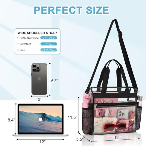 Busiuw Clear Bag for Stadium Events Approved 12x6x12 - Clear Tote Bag Sports Fan Tote Bag with Reinforced Strap for Sport Festival Work Game Day in Kuwait