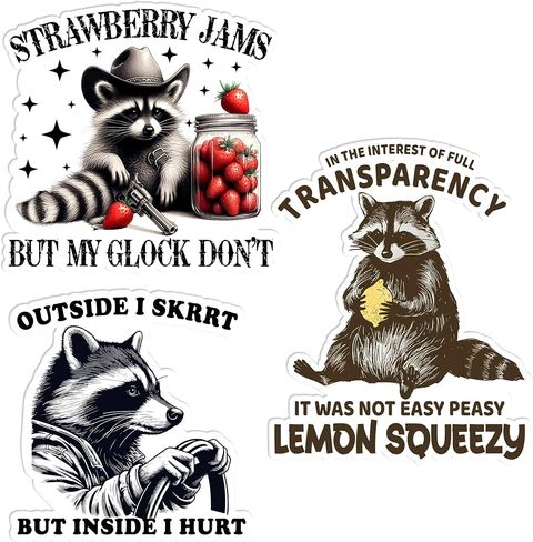 Set 3PCS 2 Inches - Funny Raccoon Easy Peasy Lemon Squeezyy - Outside I Skrrt But Inside I Hurt - Only You Can Prevent Dumpster Fire 2" Waterproof Vinyl Decal for Water Bottles Tumbler Laptop Car in Saudi Arabia