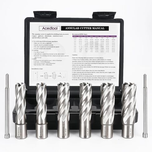 Annular Cutter Set, 6pcs, 5/8", 3/4", 7/8" Cutting Diameter | Weldon Shank Mag Drill Bits, 2" Cutting Depth, M2 HSS, 2 Pilot Pins, Portable Case in Saudi Arabia