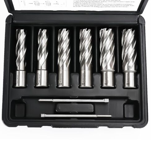 Annular Cutter Set, 6pcs, 5/8", 3/4", 7/8" Cutting Diameter | Weldon Shank Mag Drill Bits, 2" Cutting Depth, M2 HSS, 2 Pilot Pins, Portable Case in Saudi Arabia