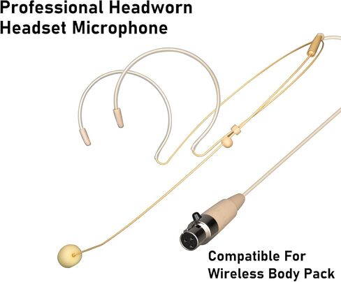 Professional Microphone Headset with Mini XLR Head/Headwron Microphone for Shure Wireless System & Bodypack Transmitter-Beige Double Earest Microphone (MINI 3-Pin XLR) in Saudi Arabia