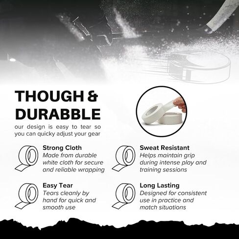 White Cloth Hockey Tape 6 Pack, 25mm x 25m, Strong Adhesive Hockey Stick Tape for Ice Hockey & Lacrosse, Non-Slip Grip, Durable Blade Control, Easy Tear Cloth Tape in Saudi Arabia