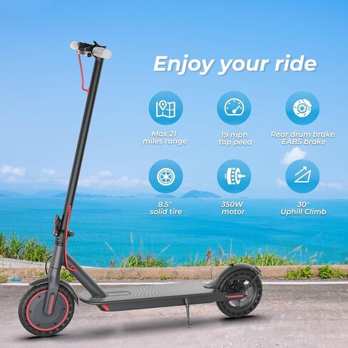 Roinside Electric Scooter - 8.5"/10''/14'' Solid Tires, 350W/500W Motor, Up to 19/22MPH& 16/21/23/24Miles Long-Range Portable Commuting Scooter for Adults with Double Braking System, App in Saudi Arabia