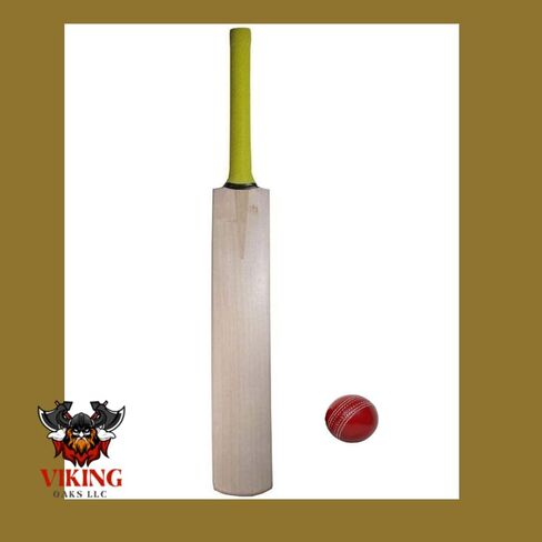 Cricket Practice Bat with Red Leather Ball, Wooden Construction, Black Handle | Plain Kashmiri Willow Cricket Bat Free Ball in Saudi Arabia