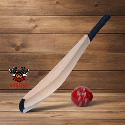 Cricket Practice Bat with Red Leather Ball, Wooden Construction, Black Handle | Plain Kashmiri Willow Cricket Bat Free Ball in Saudi Arabia