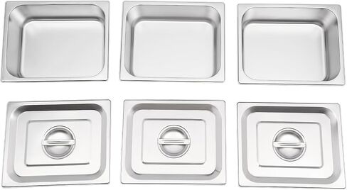 Set of 3 Stainless Steel Steam Table Pan, Breading Tray, Buffet Dinner Food Serving Hotel Pan for Food Warmer, Preparing Bread-Crumb Dish, Marinating Meat,4.5L in Kuwait