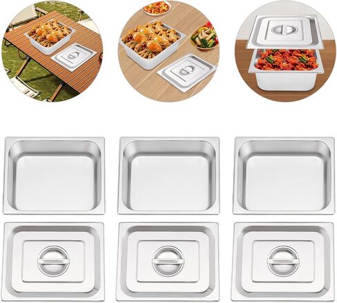 Set of 3 Stainless Steel Steam Table Pan, Breading Tray, Buffet Dinner Food Serving Hotel Pan for Food Warmer, Preparing Bread-Crumb Dish, Marinating Meat,4.5L in Kuwait