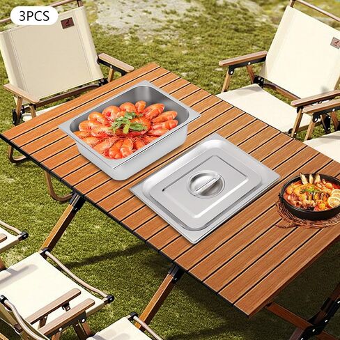 Set of 3 Stainless Steel Steam Table Pan, Breading Tray, Buffet Dinner Food Serving Hotel Pan for Food Warmer, Preparing Bread-Crumb Dish, Marinating Meat,4.5L in Kuwait