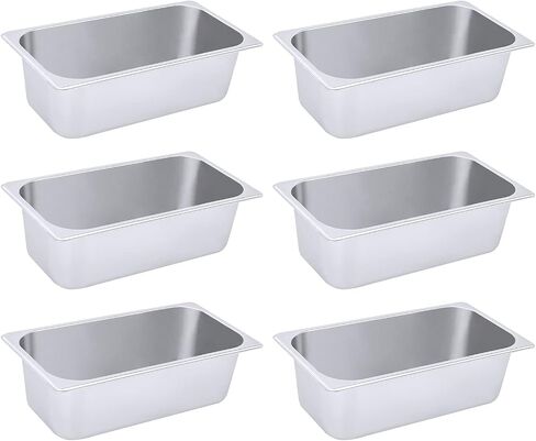 6 Pack Hotel Pans 4 Inch Deep, Commercial Stainless Steel Steam Table Pan, Anti-Jam Catering Food Pan For Restaurant Buffet, 32.5x17.5x10cm Chafing Dish Insert Tray For Kitchen Storage Serving in Kuwait