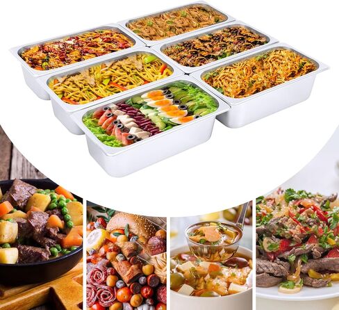 6 Pack Hotel Pans 4 Inch Deep, Commercial Stainless Steel Steam Table Pan, Anti-Jam Catering Food Pan For Restaurant Buffet, 32.5x17.5x10cm Chafing Dish Insert Tray For Kitchen Storage Serving in Kuwait