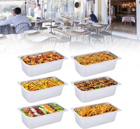 6 Pack Hotel Pans 4 Inch Deep, Commercial Stainless Steel Steam Table Pan, Anti-Jam Catering Food Pan For Restaurant Buffet, 32.5x17.5x10cm Chafing Dish Insert Tray For Kitchen Storage Serving in Kuwait