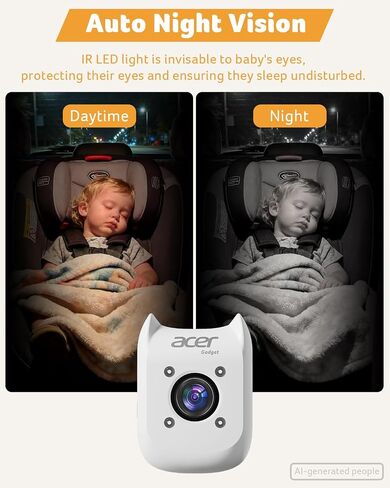 acer Video Baby Monitor 5" LCD Screen Monitor No WiFi with 1080P Camera and Audio for Crib 1000ft Range Remote Pan Tilt Night Vision, Temperature Sensor, 8 Lullabies, 2-Way Talk, Video Recording, VOX in Kuwait