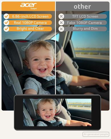 acer Video Baby Monitor 5" LCD Screen Monitor No WiFi with 1080P Camera and Audio for Crib 1000ft Range Remote Pan Tilt Night Vision, Temperature Sensor, 8 Lullabies, 2-Way Talk, Video Recording, VOX in Kuwait