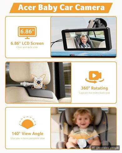acer Video Baby Monitor 5" LCD Screen Monitor No WiFi with 1080P Camera and Audio for Crib 1000ft Range Remote Pan Tilt Night Vision, Temperature Sensor, 8 Lullabies, 2-Way Talk, Video Recording, VOX in Kuwait