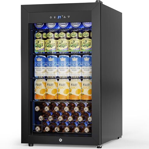 Velivi Mini Fridge 3.2 Cu.Ft Small Beverage Refrigerator 126 Can Lockable Drink Cooler with Glass Door, Safety Lock, for Beer Soda Black in Kuwait