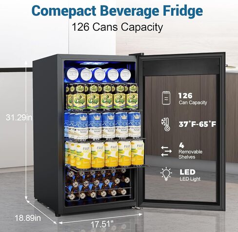 Velivi Mini Fridge 3.2 Cu.Ft Small Beverage Refrigerator 126 Can Lockable Drink Cooler with Glass Door, Safety Lock, for Beer Soda Black in Kuwait
