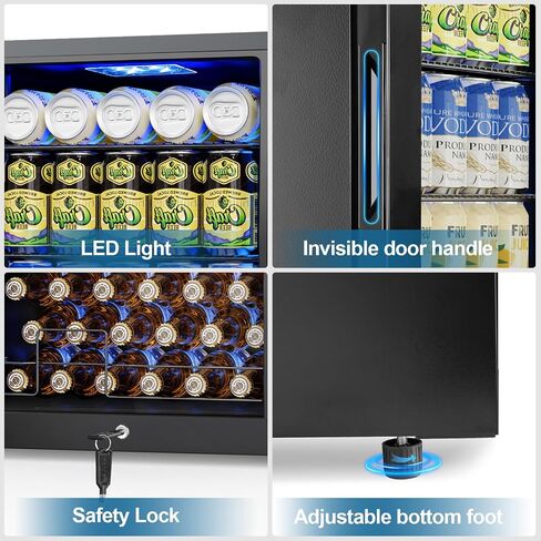 Velivi Mini Fridge 3.2 Cu.Ft Small Beverage Refrigerator 126 Can Lockable Drink Cooler with Glass Door, Safety Lock, for Beer Soda Black in Kuwait