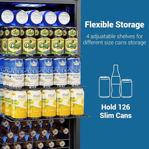 Velivi Mini Fridge 3.2 Cu.Ft Small Beverage Refrigerator 126 Can Lockable Drink Cooler with Glass Door, Safety Lock, for Beer Soda Black in Kuwait