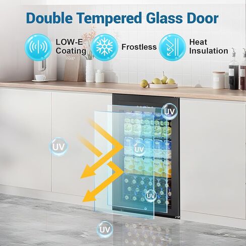Velivi Mini Fridge 3.2 Cu.Ft Small Beverage Refrigerator 126 Can Lockable Drink Cooler with Glass Door, Safety Lock, for Beer Soda Black in Kuwait