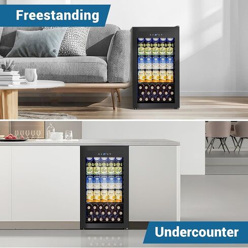 Velivi Mini Fridge 3.2 Cu.Ft Small Beverage Refrigerator 126 Can Lockable Drink Cooler with Glass Door, Safety Lock, for Beer Soda Black in Kuwait