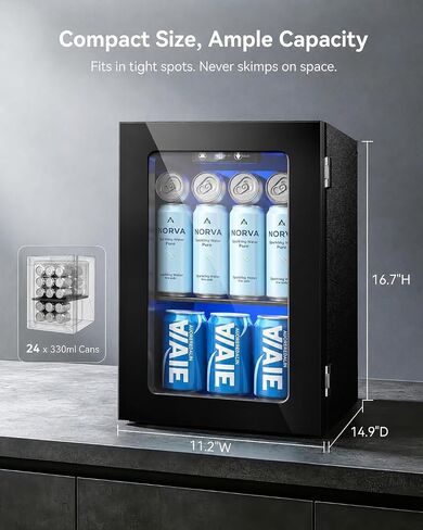 EnerGlow 18L Beverage Refrigerator, 24 Can Drink Fridge with Quiet Compressor, Adjustable Temperature Control, Small Mini Fridge for Bedroom, Office, Bar & Dorm in Kuwait