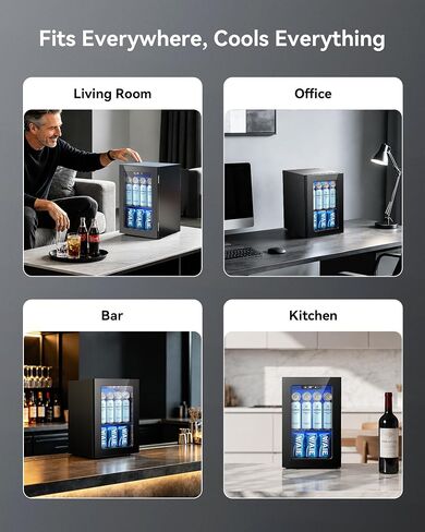EnerGlow 18L Beverage Refrigerator, 24 Can Drink Fridge with Quiet Compressor, Adjustable Temperature Control, Small Mini Fridge for Bedroom, Office, Bar & Dorm in Kuwait