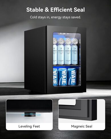 EnerGlow 18L Beverage Refrigerator, 24 Can Drink Fridge with Quiet Compressor, Adjustable Temperature Control, Small Mini Fridge for Bedroom, Office, Bar & Dorm in Kuwait