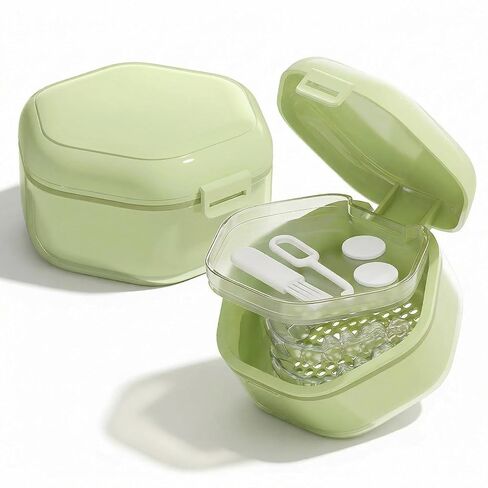 White Retainer Cleaning Case with Removable Drainage Tray — Soak, Clean & Store in One | Double Layer Aligner Holder for Invisalign, Night Guard, Braces, Travel in Kuwait
